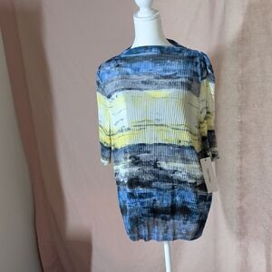 Calvin Klein Blue and Black Abstract Knit Top
